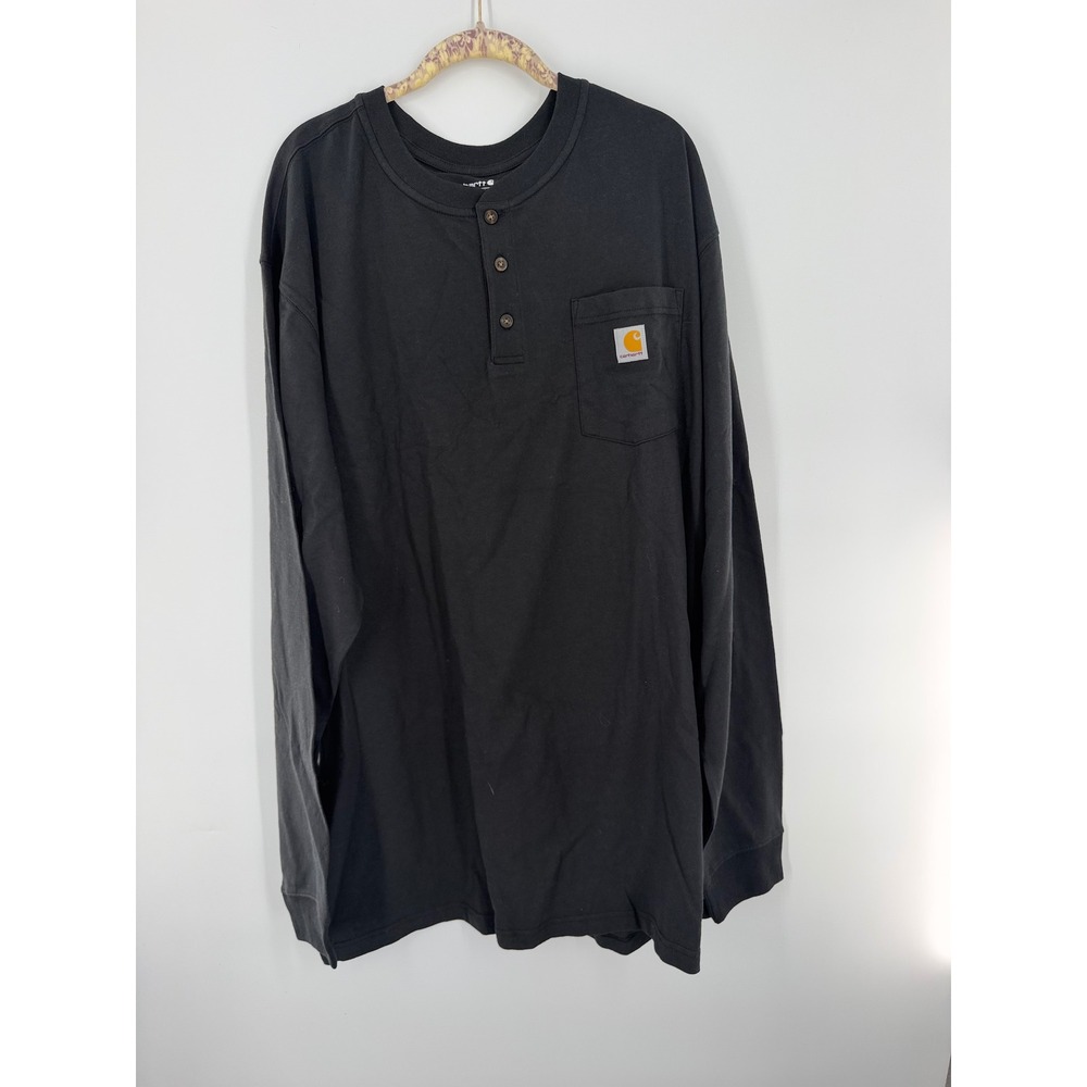 Carhartt Mens 2XL Tall Loose Fit Long Sleeve Henley Pocket T-Shirt Black